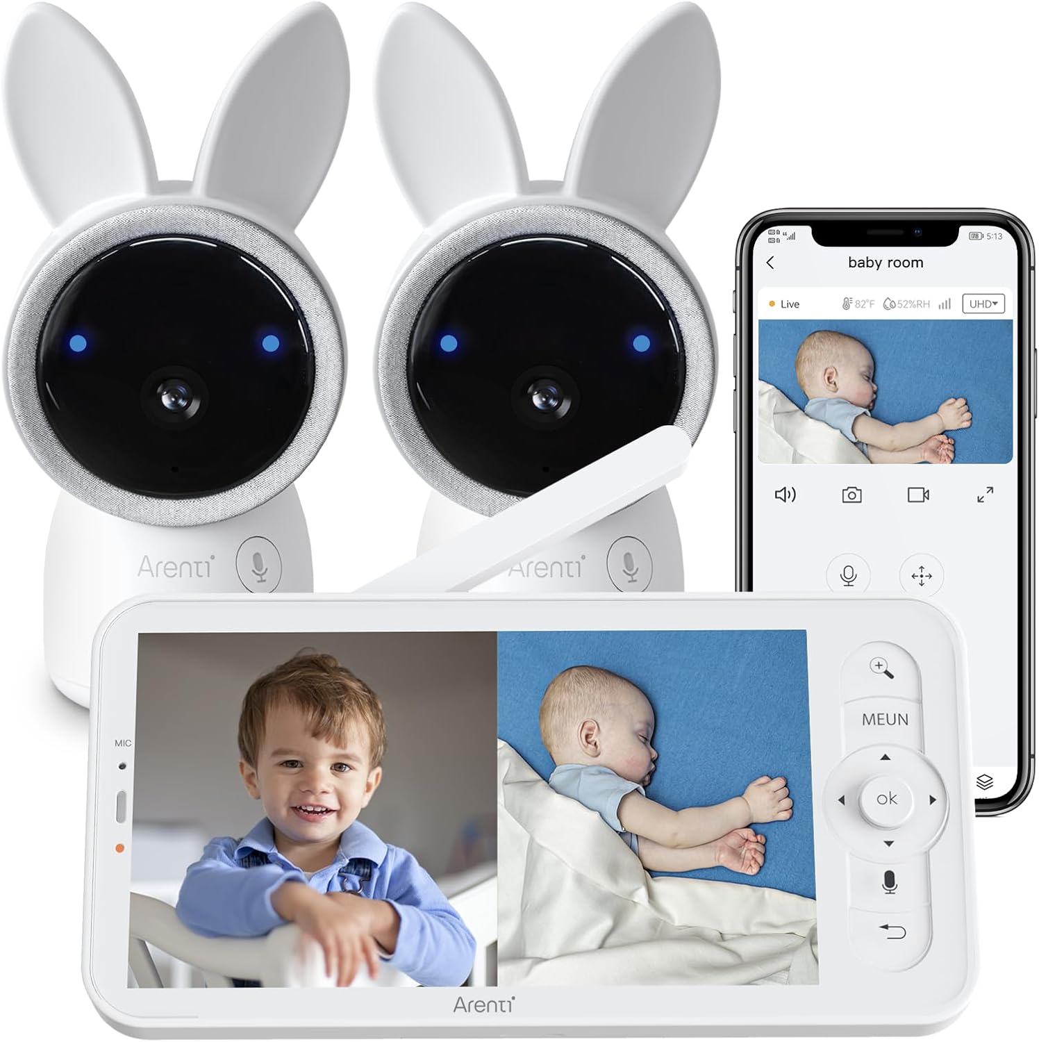 ARENTI Split-Screen Video Baby Monitor, Audio Monitor with T…