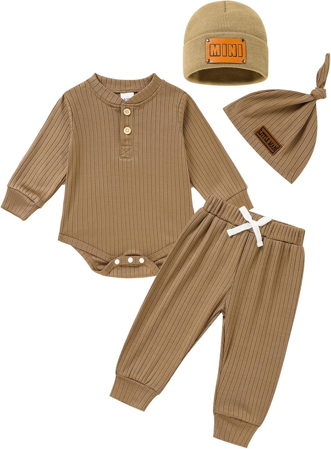 Newborn Baby Boy Girl Clothes Set Ribbed Outfits Solid Long …