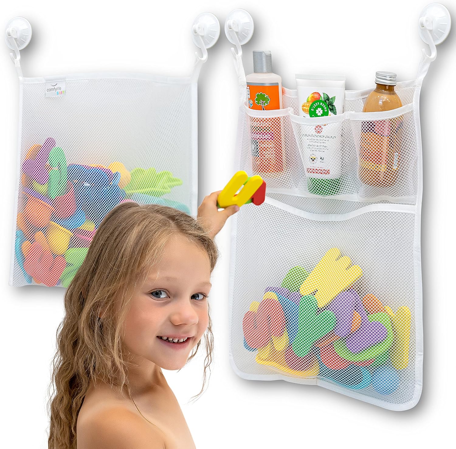 2 x Mesh Bath Toy Organizer + 8 Ultra Strong Hooks – The Per…