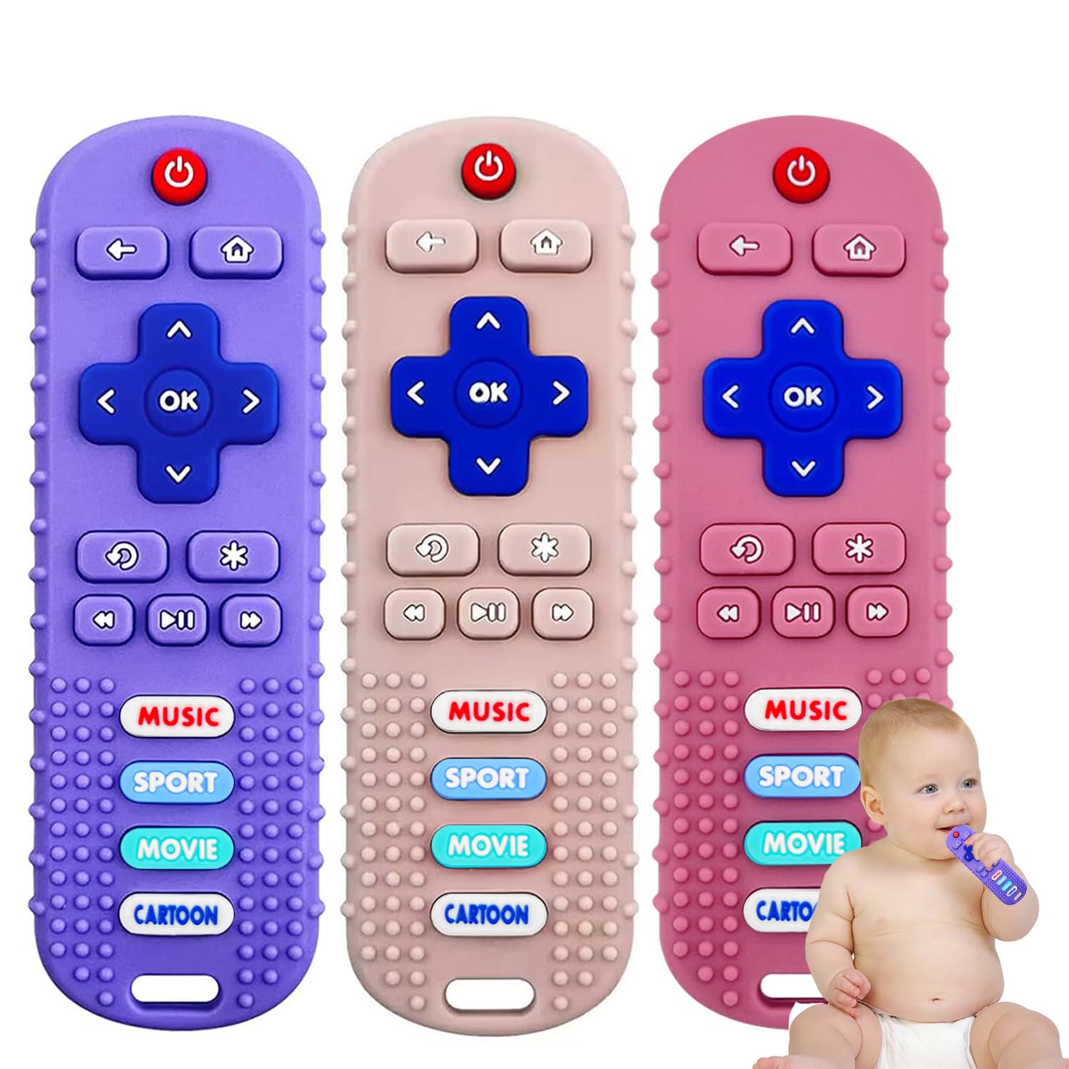 3 Pack Baby Teether Toys – TV Remote Control Shape Silicone …