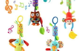 4 PCS Baby Soft Hanging Rattle Crinkle Squeaky Toy - Baby To...