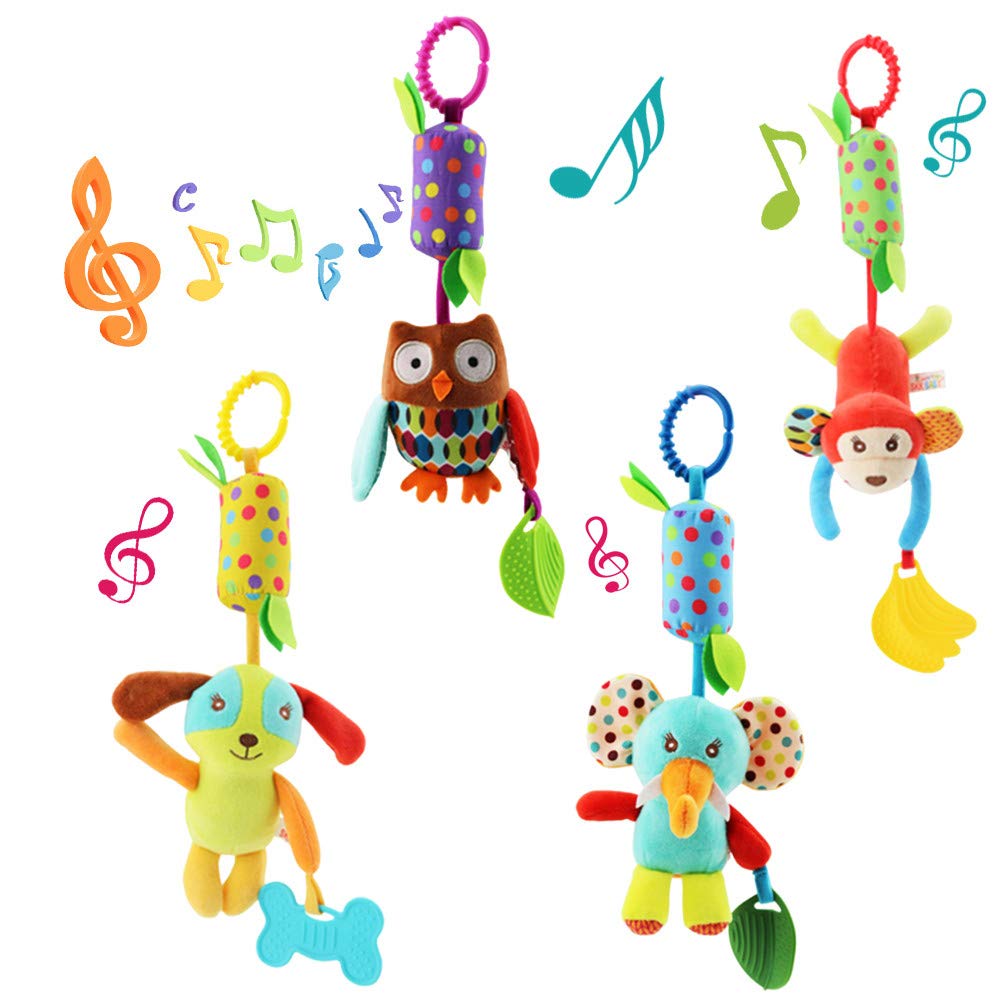 4 PCS Baby Soft Hanging Rattle Crinkle Squeaky Toy – Baby To…