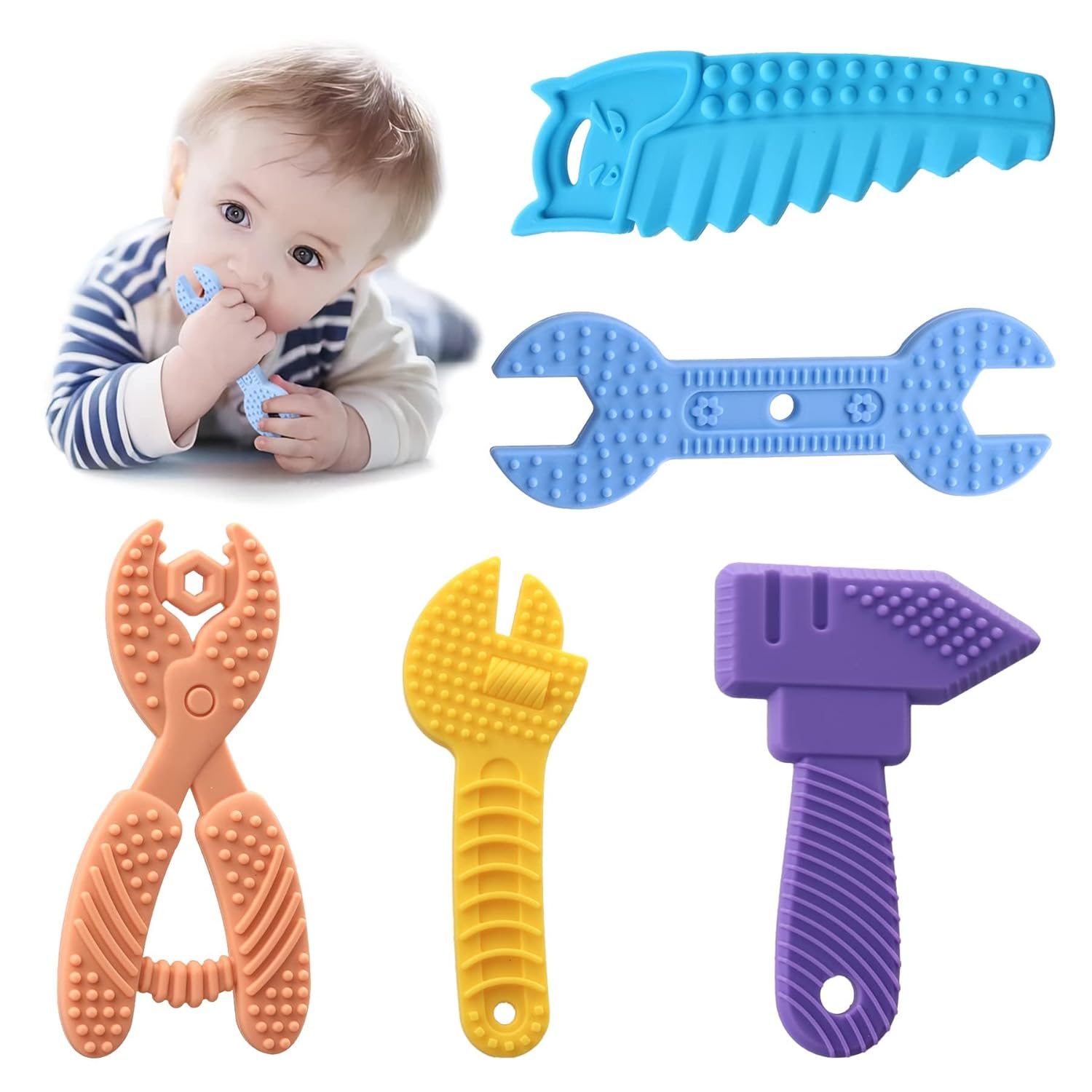 5PCS Baby Teething Toys, Silicone Sensory Teether Toys for B…