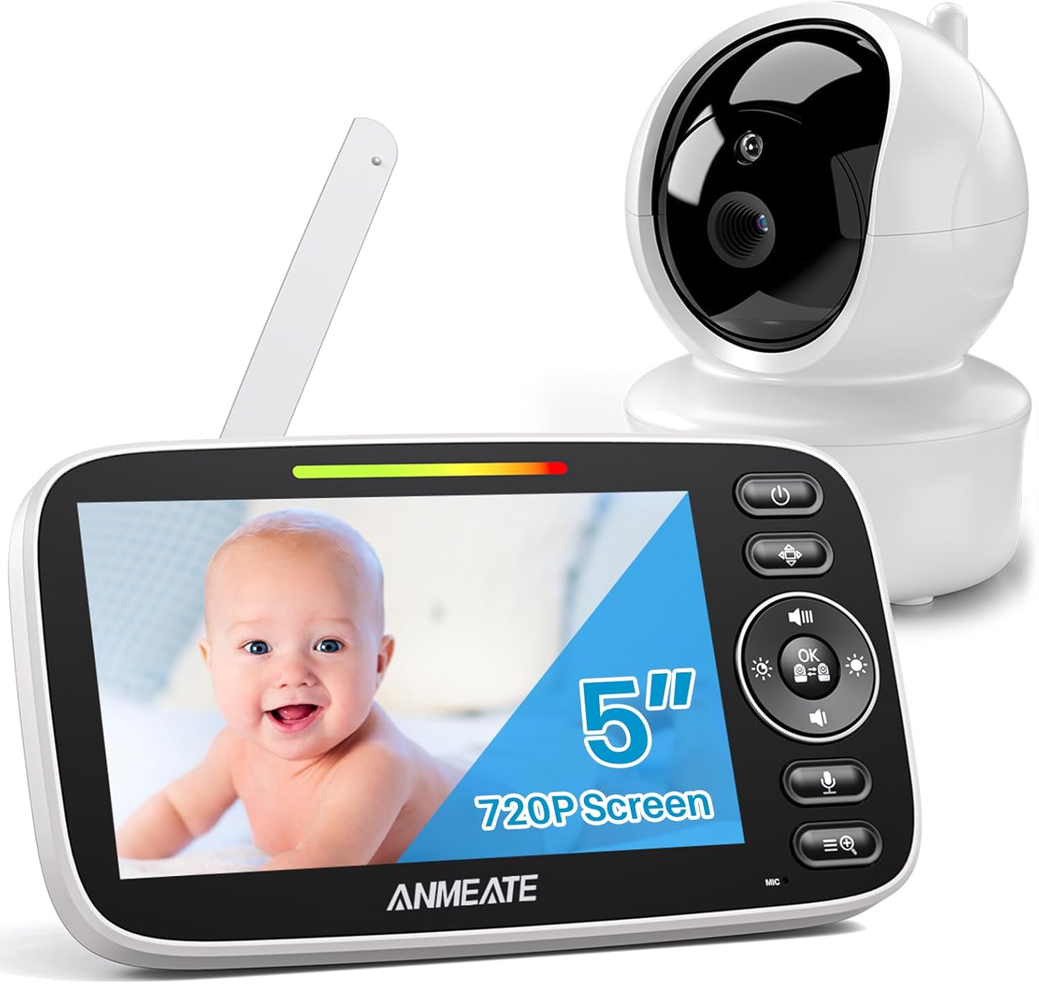 ANMEATE Baby Monitor – 5″ 720P LCD Large Display Monitor | I…