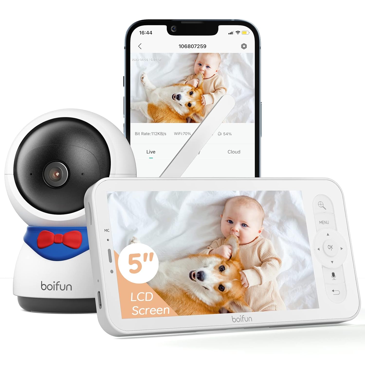 BOIFUN 5″ Baby Monitor, 1080P WiFi Baby Camera Via Screen an…