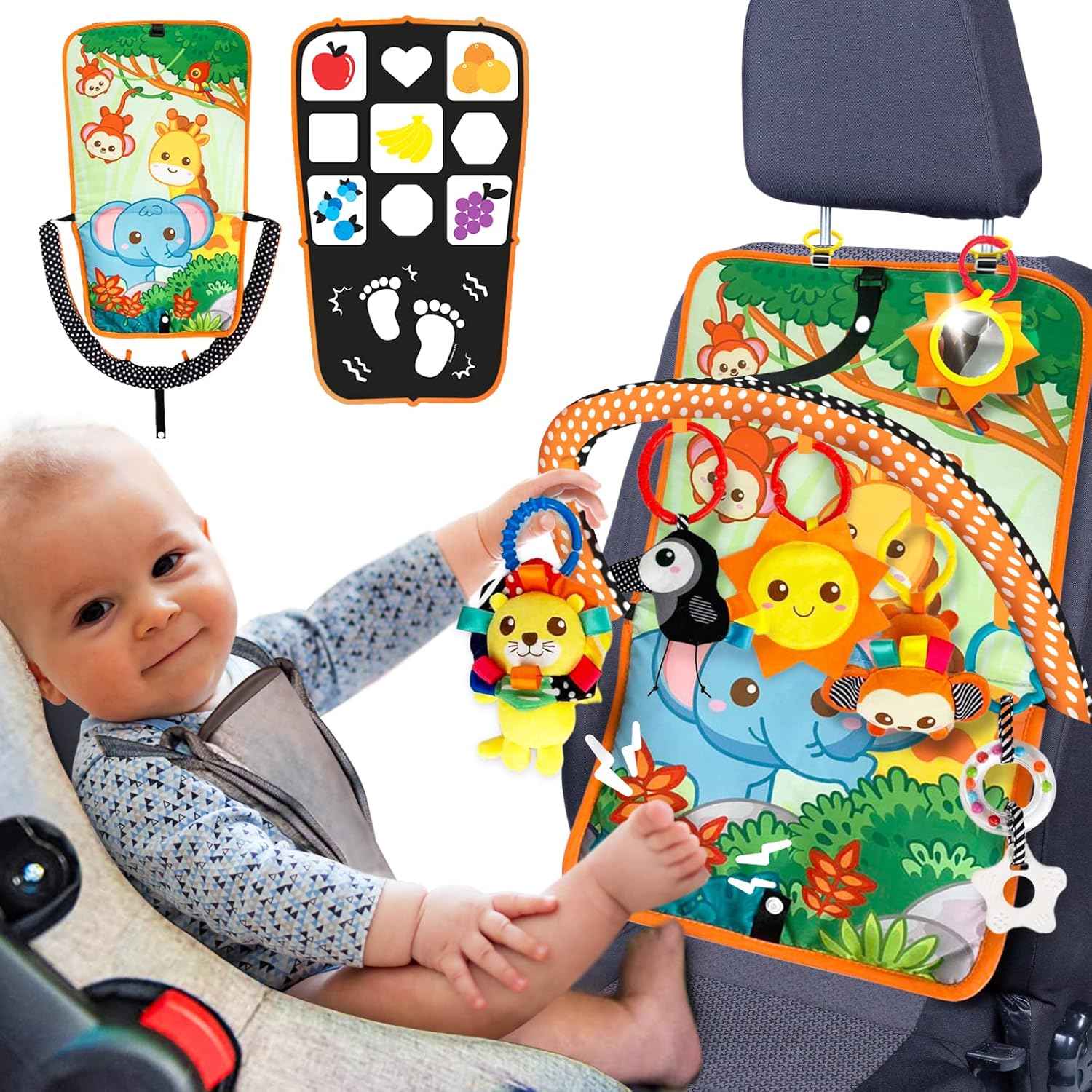 Baby Car Seat Toy with Music, Mirror, Animals – Portable Inf…