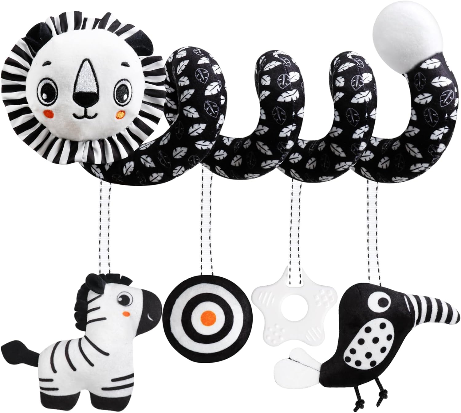 Baby Carseat Toy Black & White Rattle Spiral Hanging Activit…