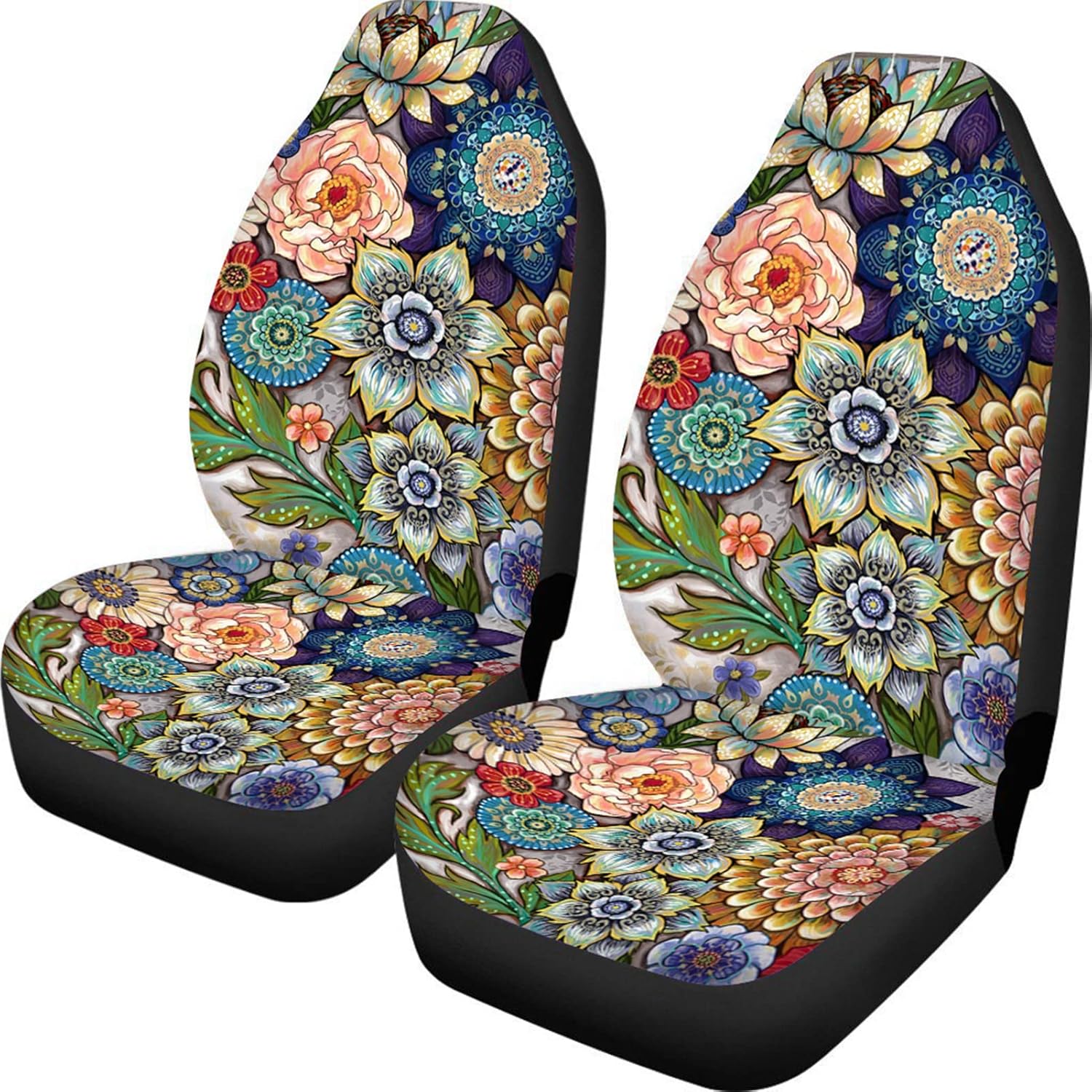 Bright Blossoms Colorful Boho Floral Print Car Seat Covers f…