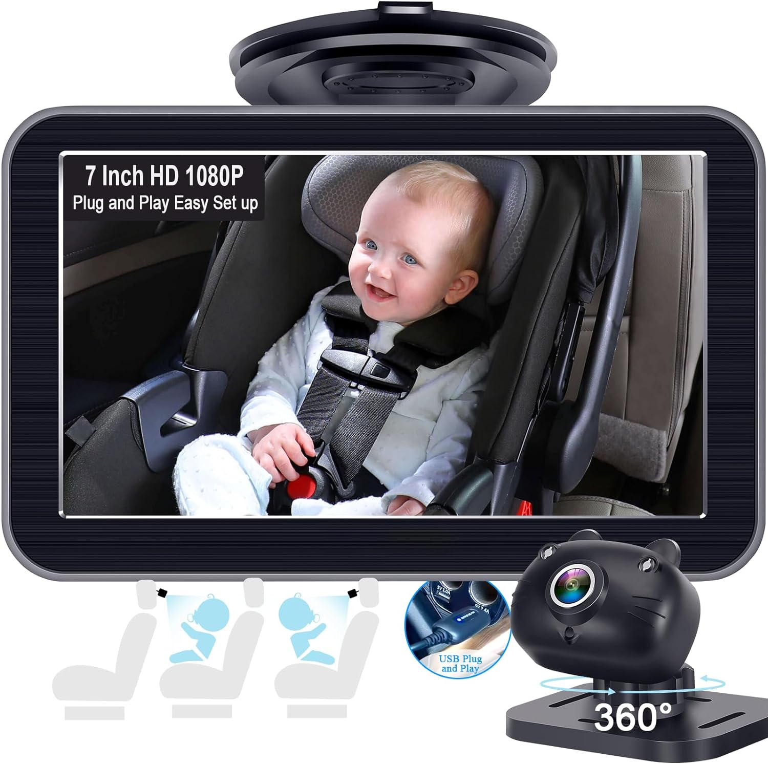 DoHonest Baby Car Camera 7-Inch: USB Plug and Play Easy Setu…