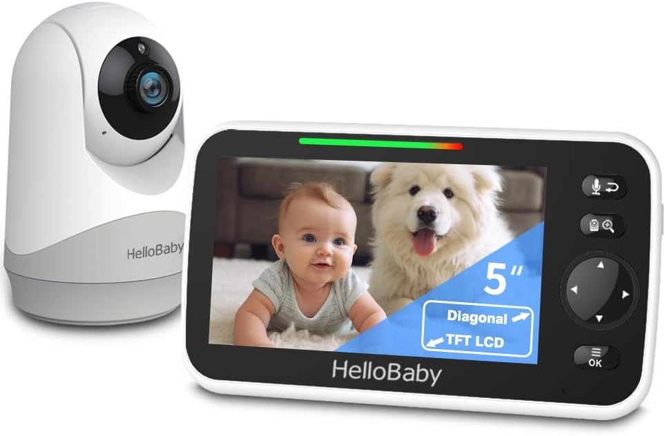 HelloBaby Monitor with Camera and Audio, 5” Screen with 16-…