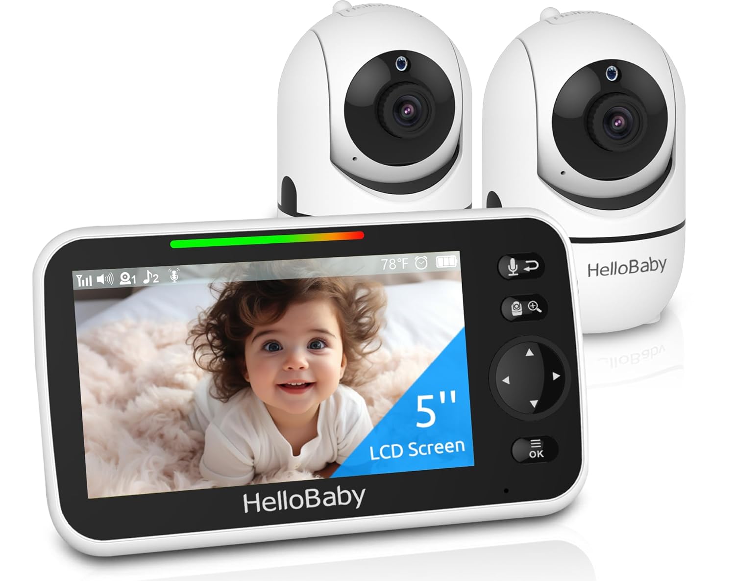 HelloBaby Upgrade 5’’ Baby Monitor with 26-Hour Battery, 2 C…