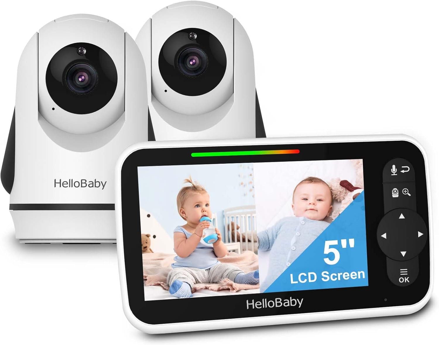 HelloBaby Video Baby Monitor with 2 Cameras and 5 Inch Split…