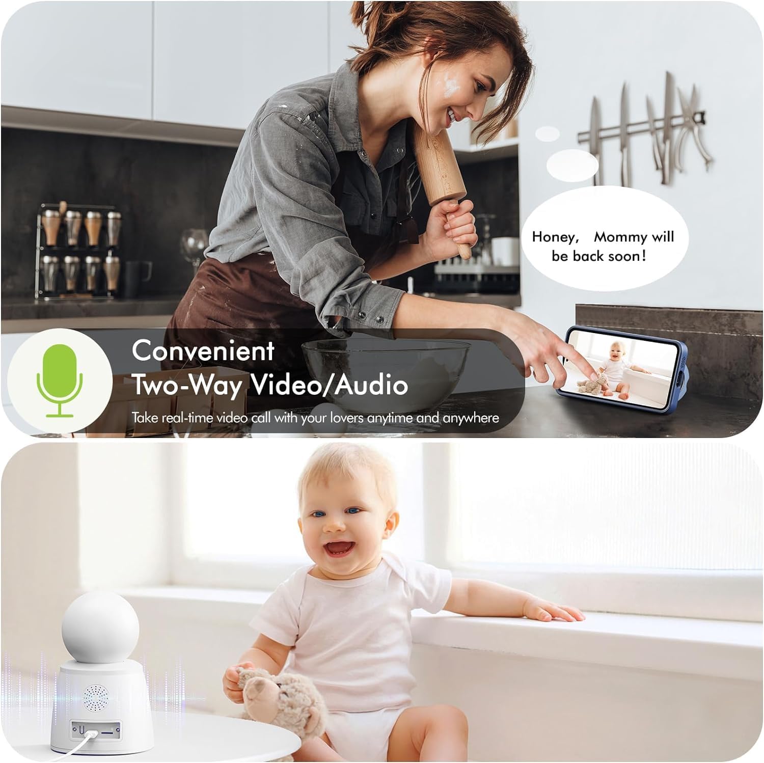 Home Two Way Audio & Video Camera, 2.8″ Indoor 2K Cameras fo…