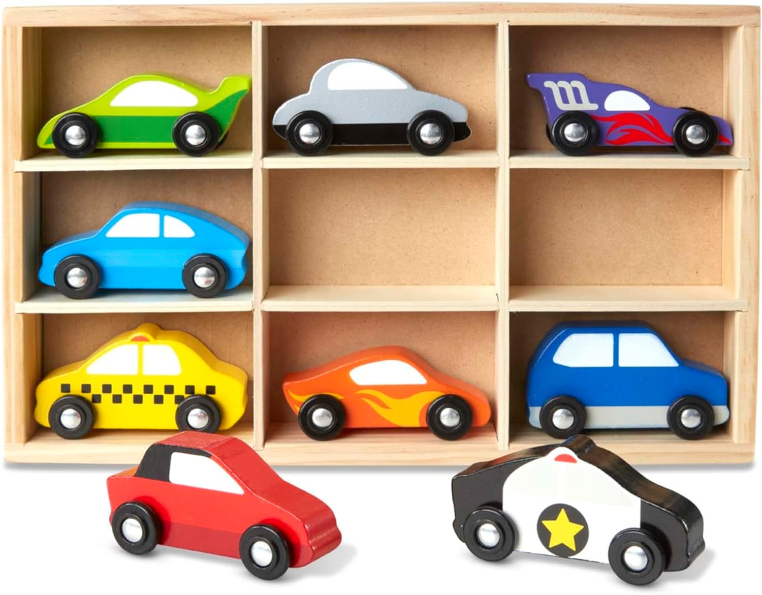 Melissa & Doug Wooden Cars Vehicle Set in Wooden Tray – Toys…