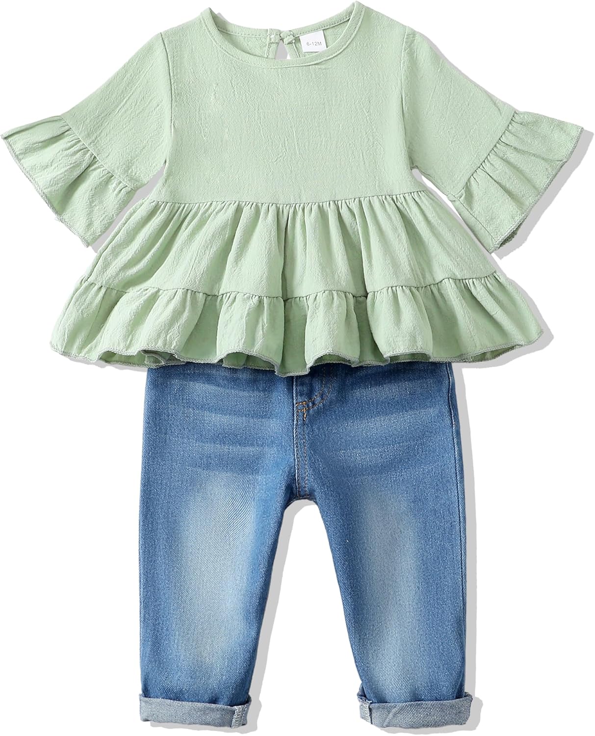 Mioglrie Toddler Girl Clothes Denims Outfits Ruffle Shirt Je…