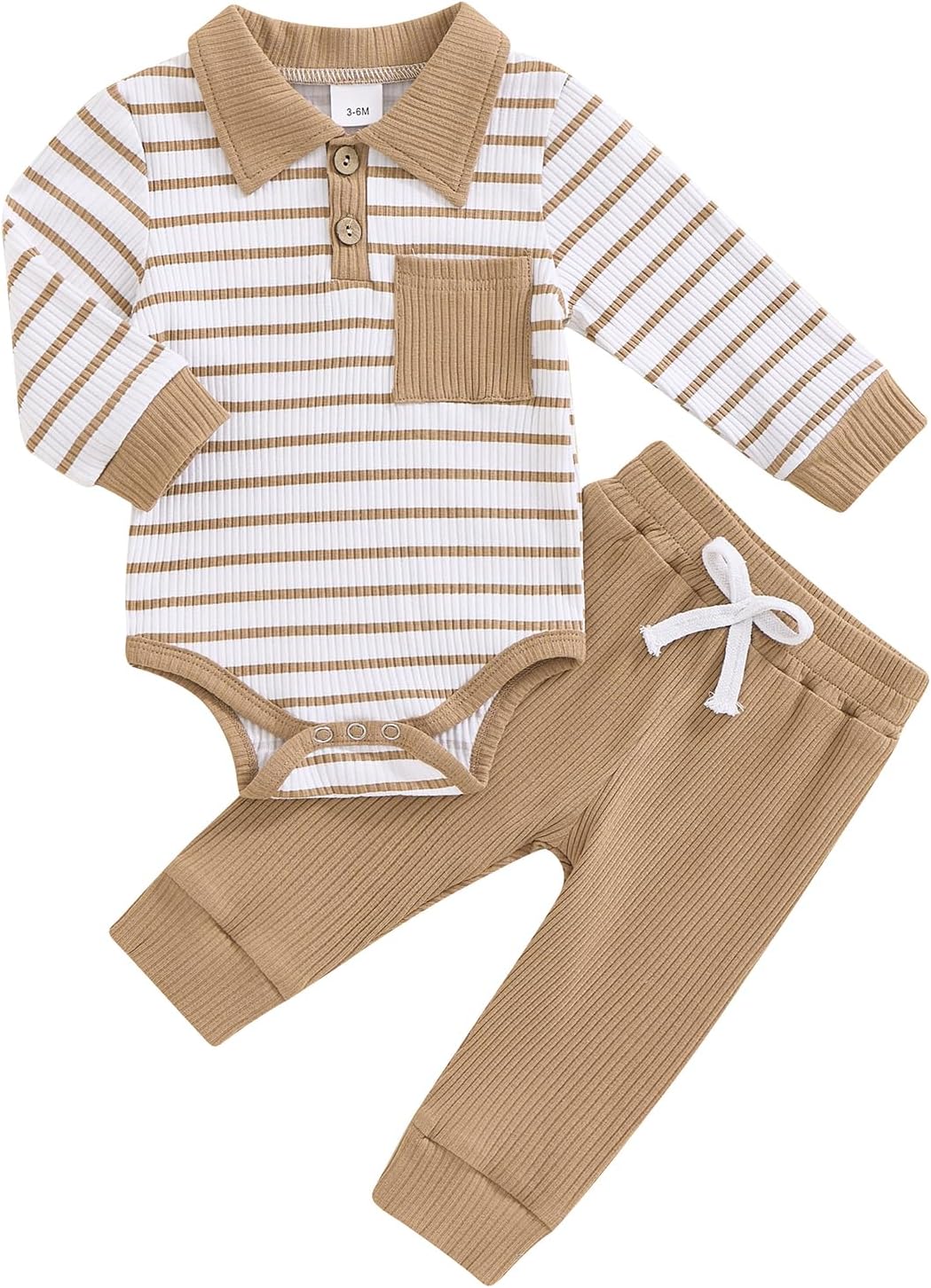 Newborn Baby Boy Clothes Ribbed Long Sleeve Striped Romper +…