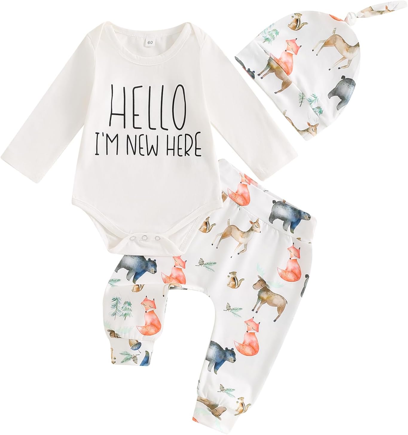 Newborn Boy Clothes Baby Fall Outfit Letter Cow Print Long S…