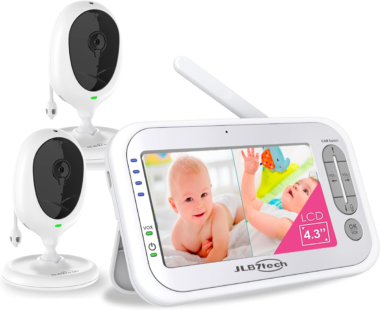 Split-Screen Video Baby Monitor with 2 Cameras and 4.3″ LCD,…