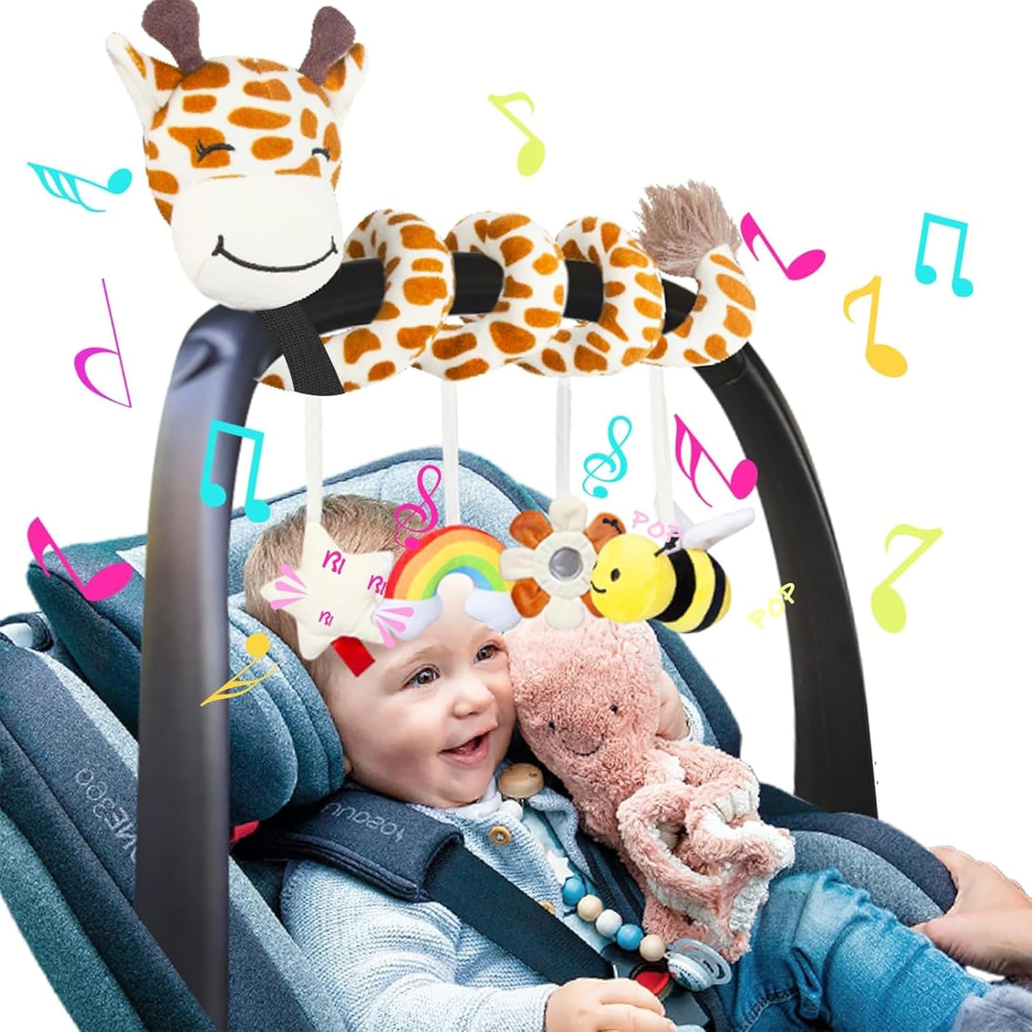 Stuffed Giraffe Spiral Car Seat Toys, 0-6 Months Stroller Ac…