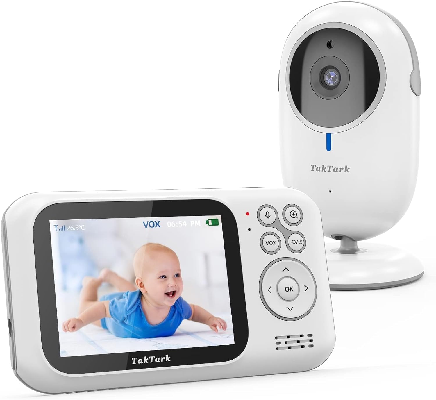 TakTark Baby Monitor, 3.2” Color LCD Screen, 2 Way Audio, I…