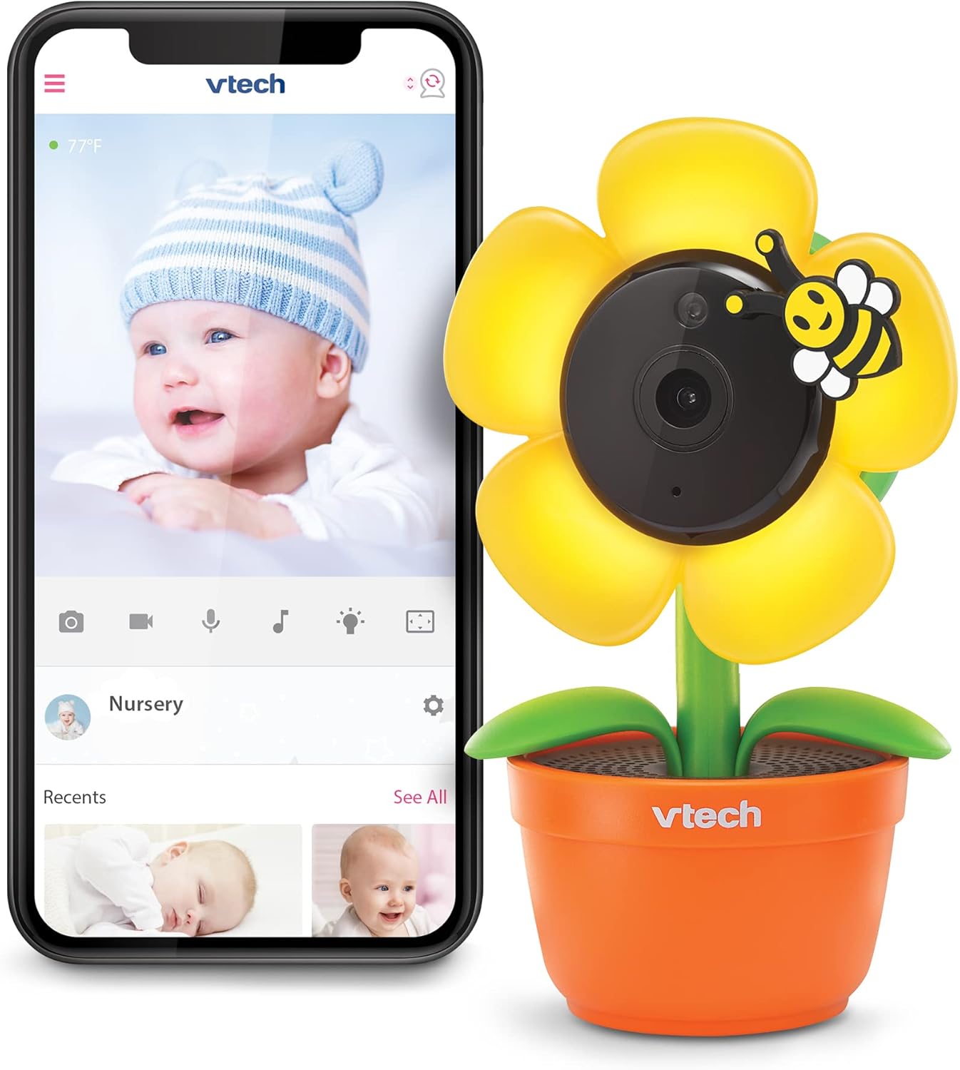 VTech RM9751 Yellow Daisy Smart Wi-Fi Baby Camera, iOS & And…