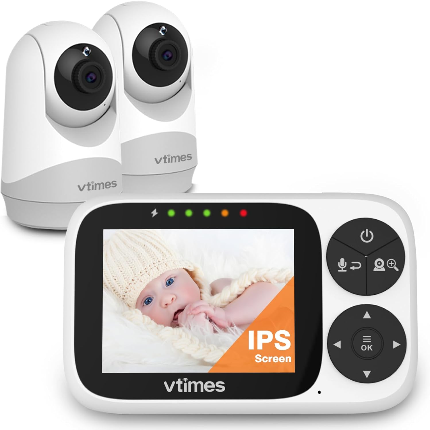 Video Baby Monitor with 2 Cameras, 3.2″ IPS Screen Baby Came…