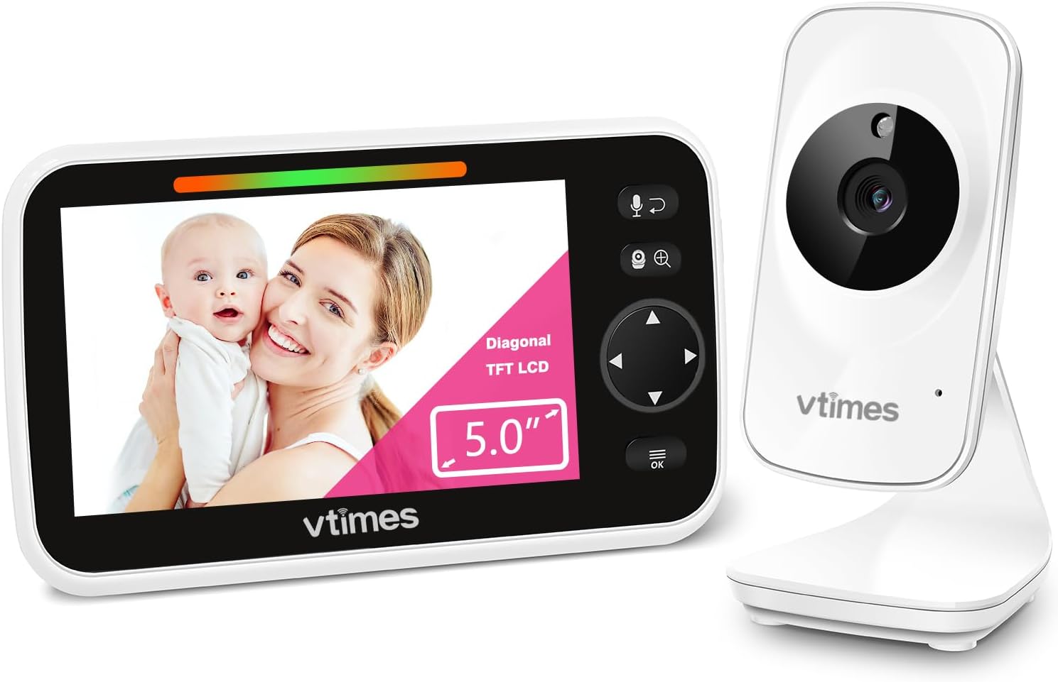 Video Baby Monitor with Camera and Audio No WiFi 5″ LCD Scre…