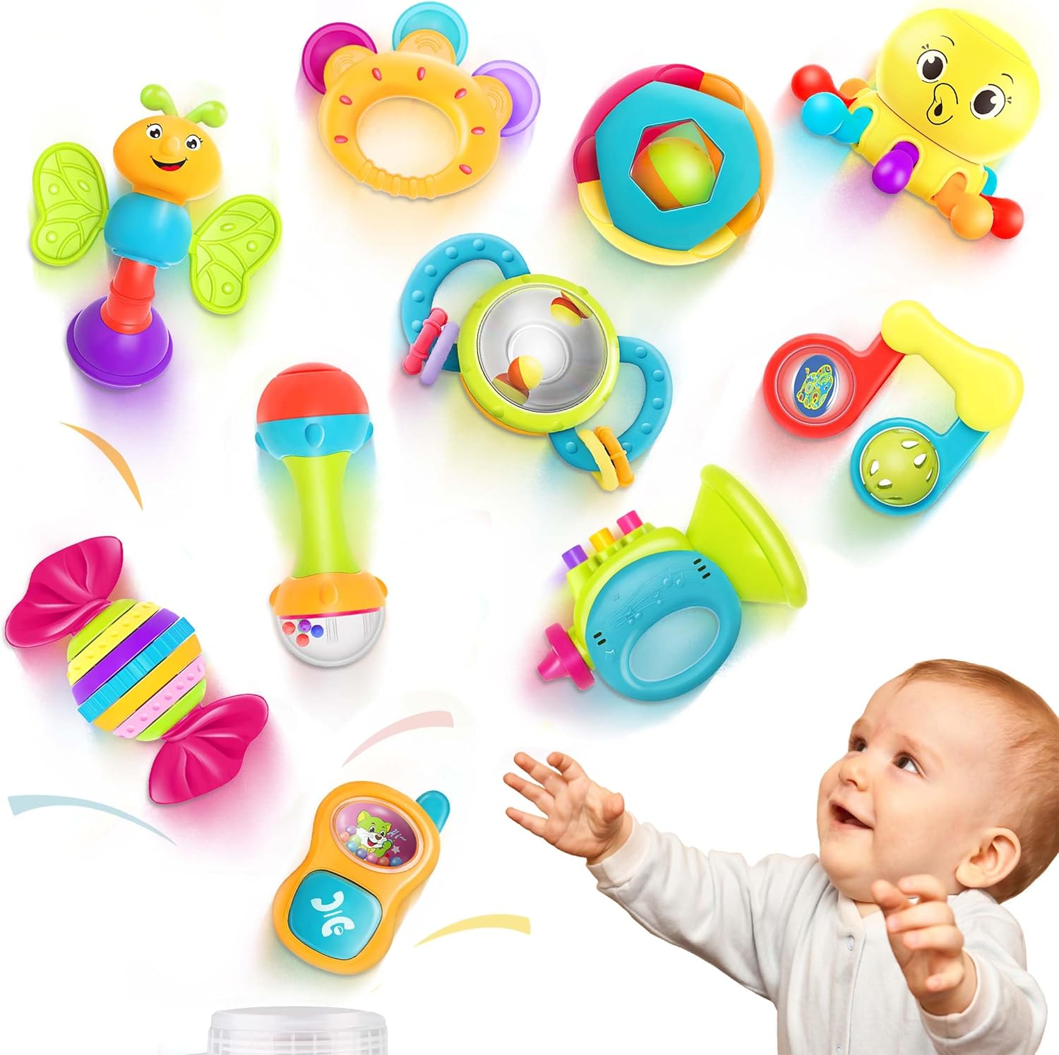 iPlay, iLearn 10pcs Baby Rattles Toys Set, Infant Grab Shake…