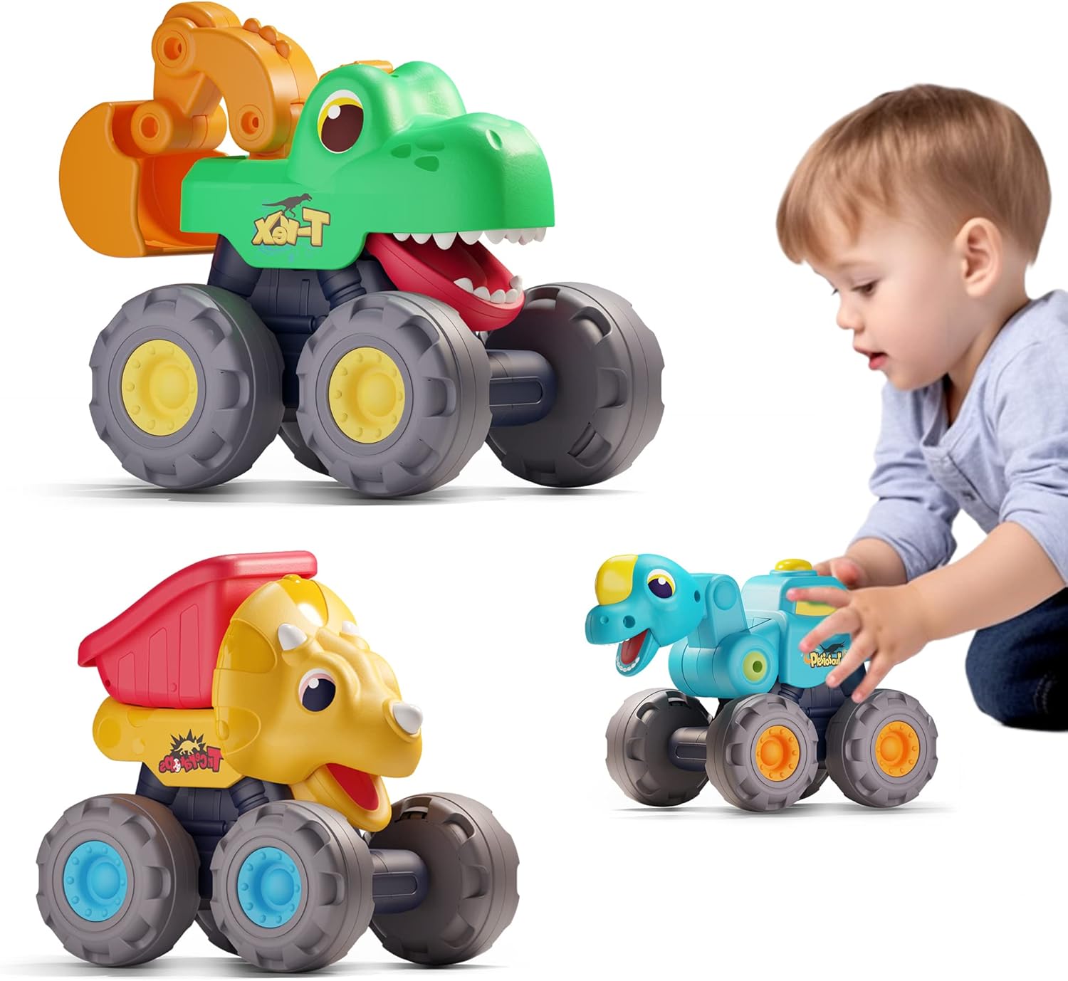 iPlay, iLearn Toddler Dinosaur Monster Truck Toys, Baby Pull…