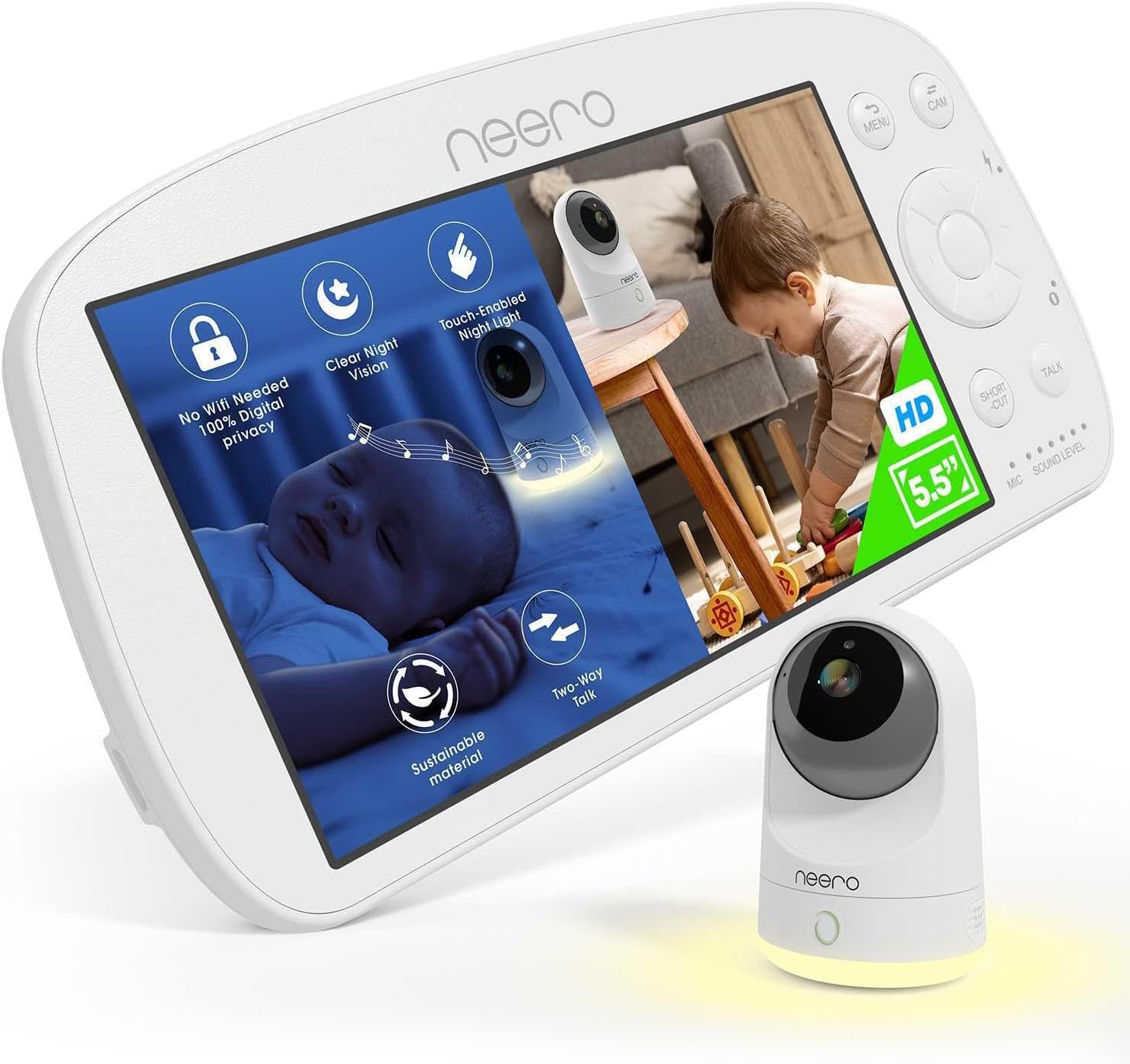 neero Video Baby Monitor No WiFi Needed – X-Large 5.5″ HD Sc…