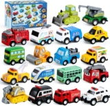 JOYIN 18 Pcs Pull Back City Cars and Trucks Toy Vehicles Set…